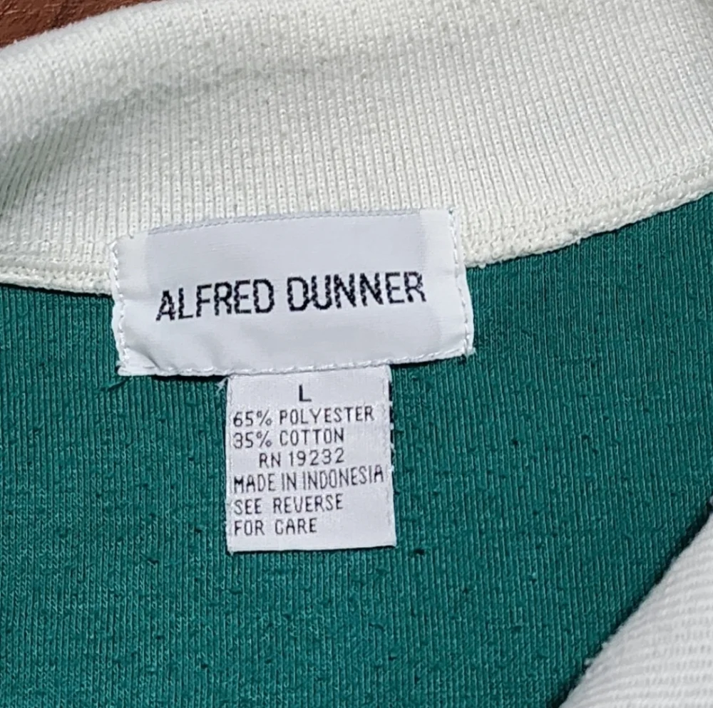 Vintage Alfred Dunner Teal and Cream White Floral Polo Collar Crewneck Sweater - Picture 3 of 7